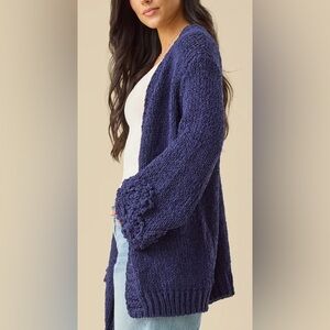 Altard State Navy Blue Chenille Cardigan Sweater/Floral Embossed/Oversized/XS